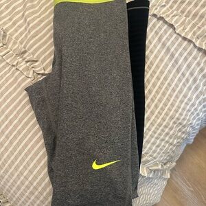 Nike Gray Leggings with Yellow/Green Highlights